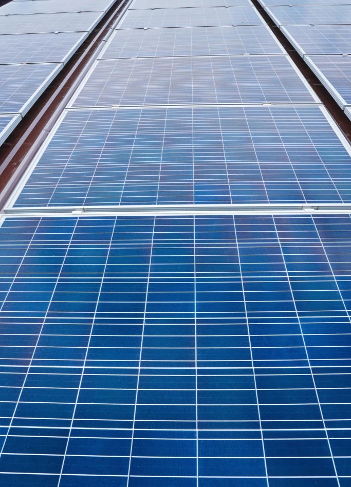 Close-up of clean solar panels on a rooftop